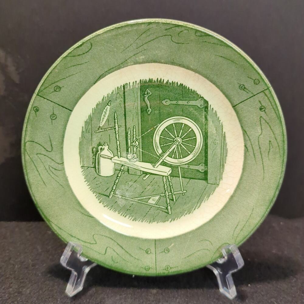 Bread Plates Vintage Green White colonial Homestead Pattern by Royal China 6 1/4